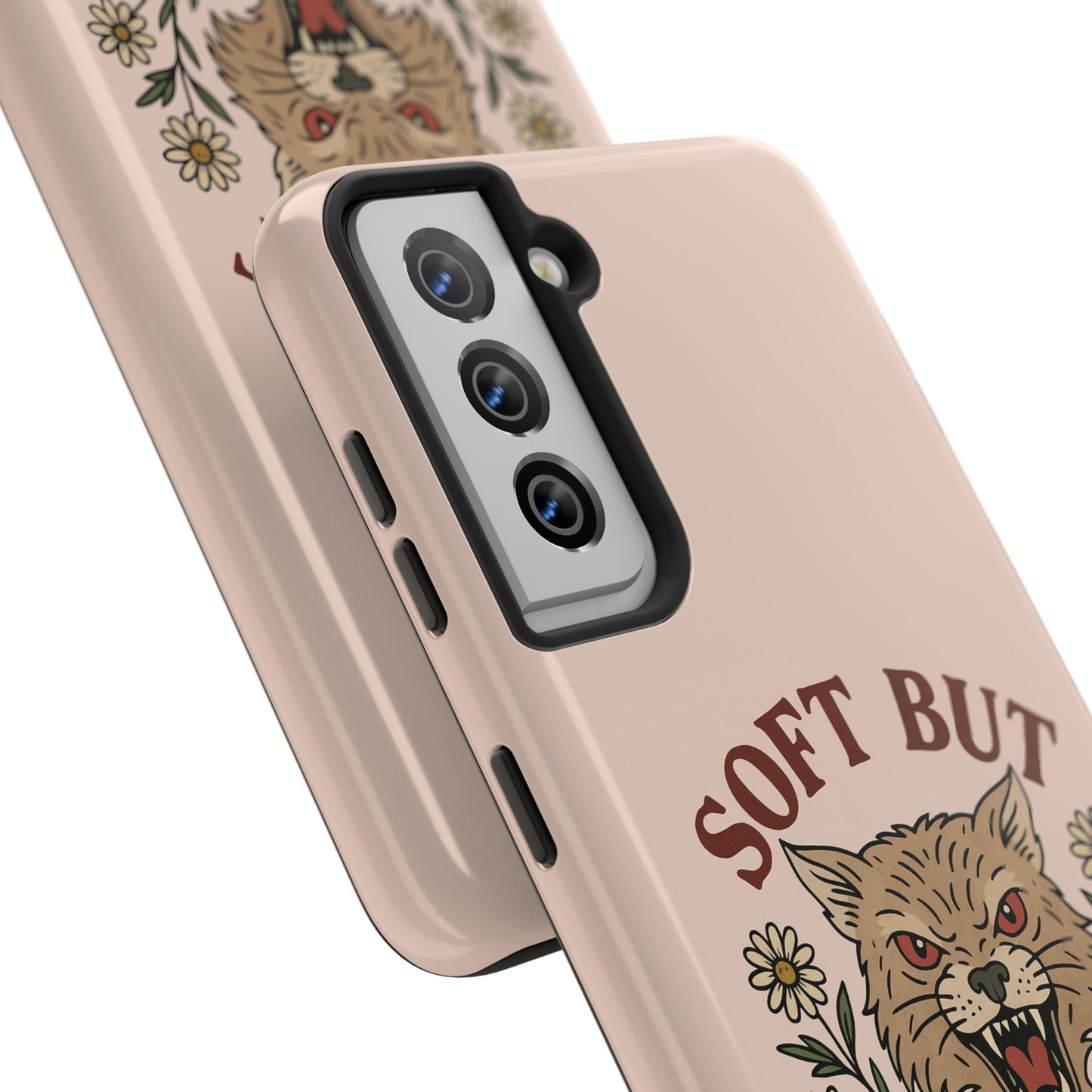 Soft but Feral Tough Phone Case, Floral Wildcat Design, Pretty and Powerful Gift for Girls, Phone Accessories, Protective Phone Cover,