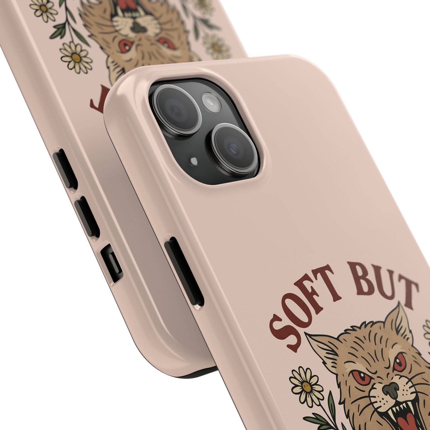 Soft but Feral Tough Phone Case, Floral Wildcat Design, Pretty and Powerful Gift for Girls, Phone Accessories, Protective Phone Cover,