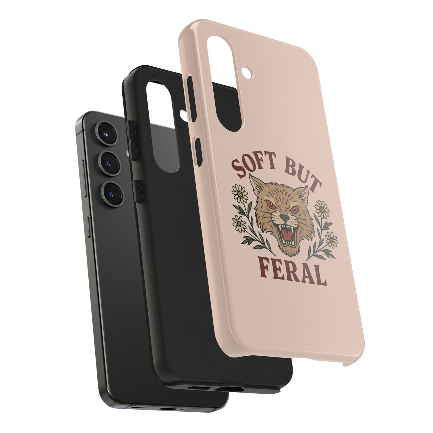 Soft but Feral Tough Phone Case, Floral Wildcat Design, Pretty and Powerful Gift for Girls, Phone Accessories, Protective Phone Cover,