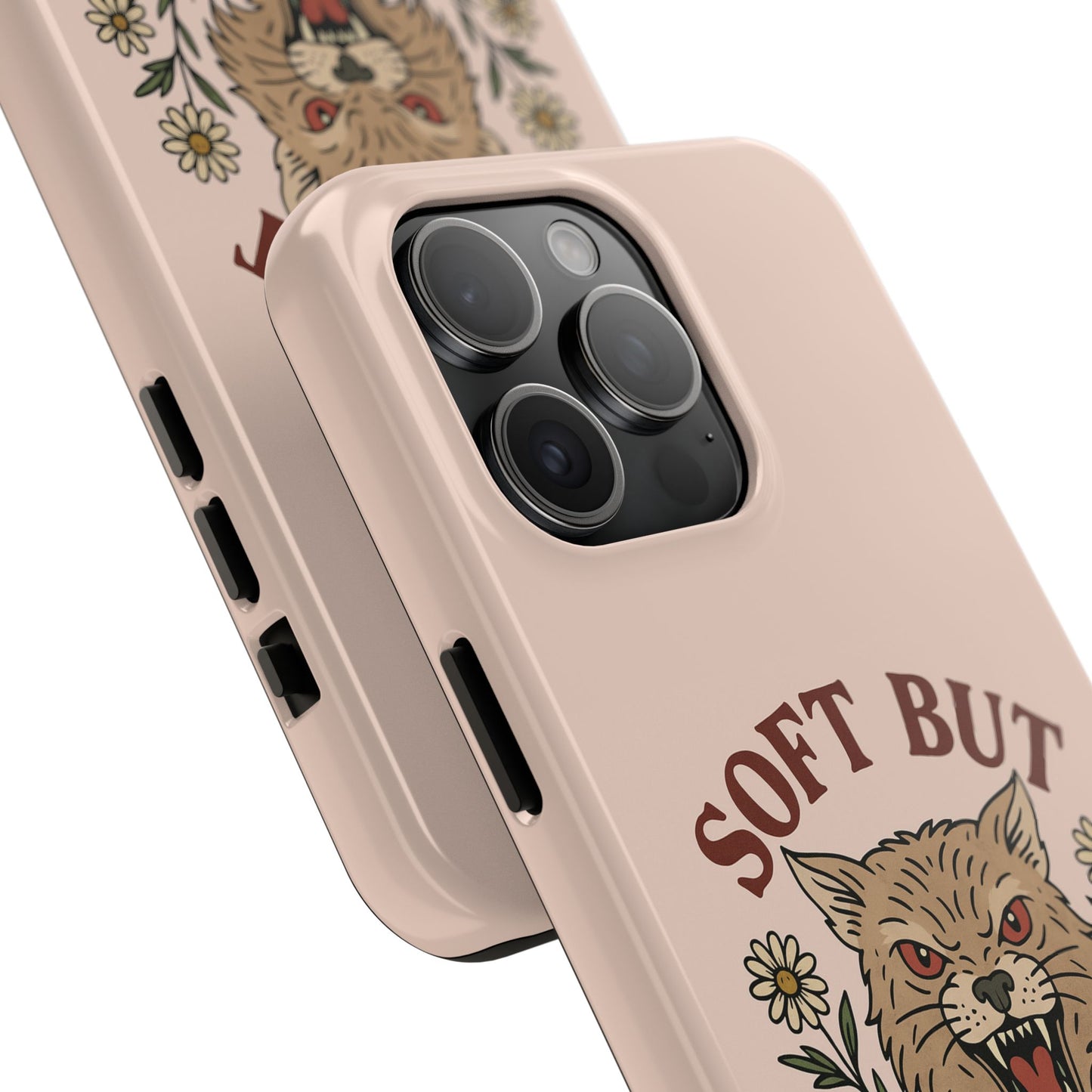 Soft but Feral Tough Phone Case, Floral Wildcat Design, Pretty and Powerful Gift for Girls, Phone Accessories, Protective Phone Cover,