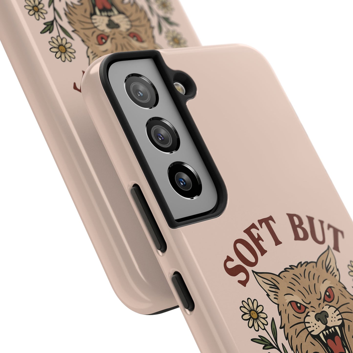 Soft but Feral Tough Phone Case, Floral Wildcat Design, Pretty and Powerful Gift for Girls, Phone Accessories, Protective Phone Cover,